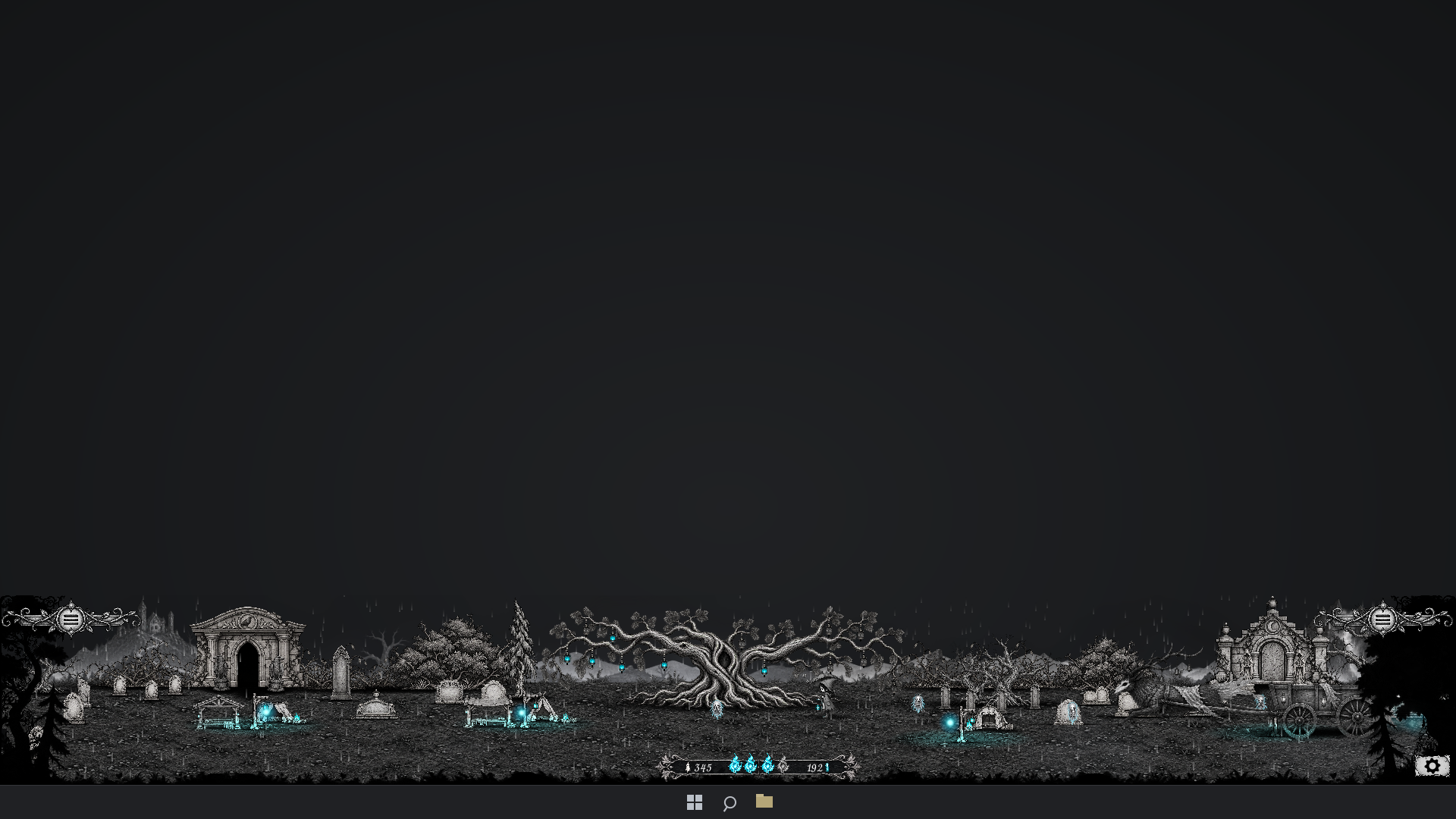 The desktop world with the building menus open on both sides